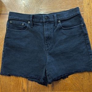 Madewell EUC black denim shorts raw fringe hem